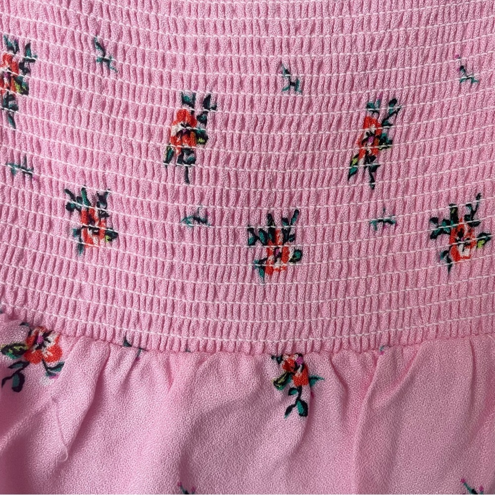 AFRM Pink Floral Print Crop Smocked Top Size Large - Picture 2 of 9